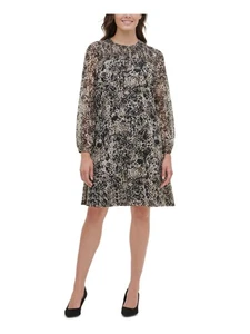 TOMMY HILFIGER Womens Black Animal Print Mock Cocktail Trapeze Dress 6 - Picture 1 of 6