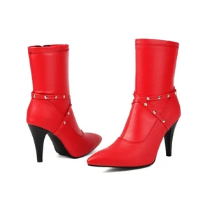 2025 New Belt Buckle Boots Women's Pointed Toe High Heels Rivet Zipper Boots Sz - Picture 1 of 28