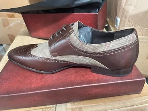 Mezlan Oxford Derby Leather Fabric Brown Shoes 8.5 - Picture 1 of 5