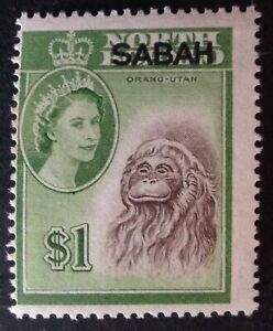 Sabah 1964 $1.00 brown & yellow green stamp mint 