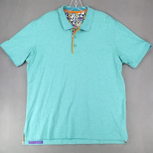 Robert Graham Polo Shirt Mens Large Blue Teal Embroidered Cotton Casual Classic - Picture 1 of 6