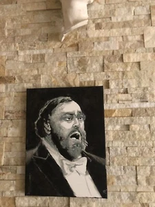 Quadro Dipinto a mano ''LUCIANO PAVAROTTI'' firmato e autenticato - Foto 1 di 3