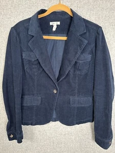PER SE Medium Womens Blazer Navy Blue Corduroy One Button Long Sleeve Jacket - Picture 1 of 9