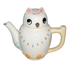 Vintage 5.5" Whimsical Petite Owl Tea Pot Teapot Pastel Pink Ears Multi-colored - Picture 1 of 7