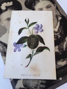Original Miniature Gem Tintype Photo Boy Unusual Periwinkle Floral Frame - Picture 1 of 4