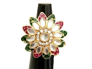 Ethnic Traditional Bollywood Style GoldTone Indian Kundan Bridal Adjustable Ring - Picture 1 of 5