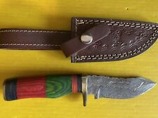 DAMASCUS STRAIGHT KNIFE 3.5” BLADE 7.5” OVERALL LENGTH W/LEATHER SHEATH PRE-OWNE