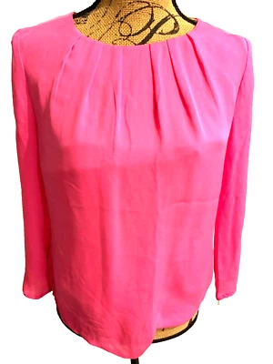 J CREW Blouse Pink 100% Silk Long Sleeve Button Cuff Top Round Neck Lined Size 0 - Image 1 of 4