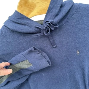 Polo Ralph Lauren Men’s XL Navy Gray Classic Fit Hoodie Striped Sleeves Pony - Picture 1 of 9