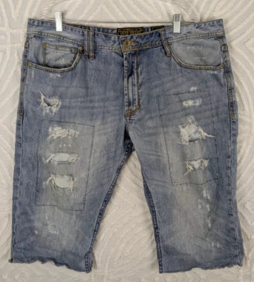 Pantalones Cortos Akoo Para Hombres 40 Azul Jeans Pantalones Cortos Pierna Ancha Y2K Envejecido 17" Entrepierna Foto 1 de 4