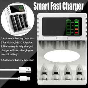 4 Slots USB LCD Smart Battery Charger For AA AAA NI-MH NI-CD Rechargable Battery - Picture 1 of 14