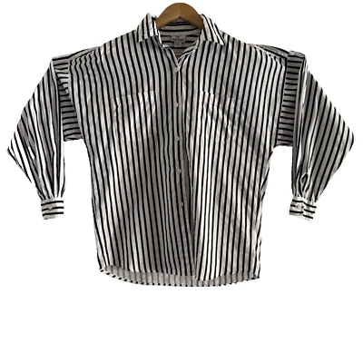 Camisa Vintage Años 80 Limited Express 100% Algodón B&W Rayas Gran Tamaño L/S Foto 1 de 4