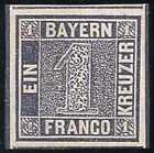 1849 Allemagne Bavière 1 Kr. neuf ** avec gomme, Mi.1, magnifique reproduction