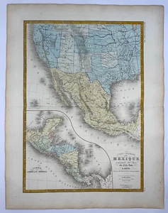 MÉXICO SUROESTE ESTADOS UNIDOS CENTROAMÉRICA 1875 BRUE MAPA ANTIGUO GRANDE - Imagen 1 de 7