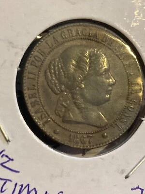 XF - Spain - 2 1/2 Centimos - 1867 - Attractive Copper Coin! - Image 1 of 4