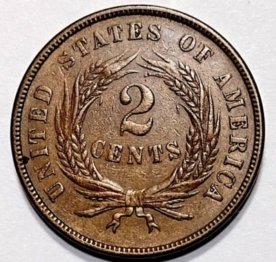 USA:  1867  Two Cents Peice Civil War Era Scarce  AU?????  Brown 58-142 - Image 1 of 4