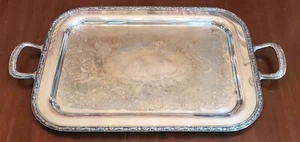 Bandeja para servir plata sobre cobre manijas de mayordomo vintage Maybrook Oneida - Imagen 1 de 4