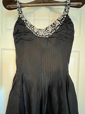 Rickie Freeman for Teri Jon Black Silk Evening Gown with Crystals, Size 8 - Image 1 of 4