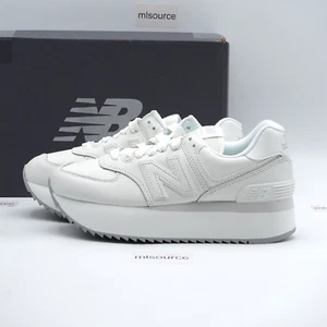 Size 8.5 Women's New Balance 574+ Platform Sneakers WL574ZFW White/Grey - Picture 1 of 7