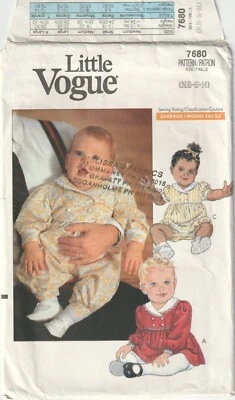 Vintage Pattern - Infants Dress, Jumpsuit & Romper - Vogue 7680 - 1989 - Image 1 of 2