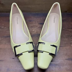 C. Paravano Metal Buckle Leather Comfort Flats Aida EU 40 US 9.5 Yellow Shoes - Picture 1 of 12