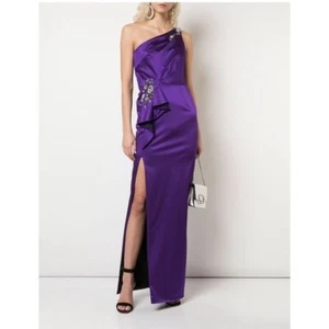 Marchesa Notte lila Kleid mit einärmigen Applikationen - Bild 1 von 8