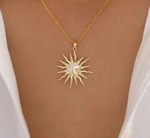 Collana catena maglia placcata oro 18 carati Zara pendente scoppio sole dettaglio stella - Foto 1 di 3