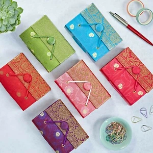 Sari Fabric Pocket Journal Notebook 6 Colours 9cm x 11cm Unlined Recycled Paper - Picture 1 of 16