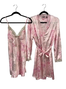 Apt 9 Intimates Floral Satin Robe Nightgown Set Womens M/L Lace Trim Sleepwear - Picture 1 of 14