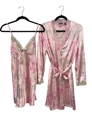 Apt 9 Intimates Floral Satin Robe Nightgown Set Womens M/L Lace Trim Sleepwear - Image 1 of 4