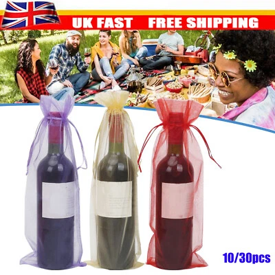 10/30pcs Organza Wine Bottle Gift Bags with Drawstring for Wedding Party Favour - Image 1 of 4