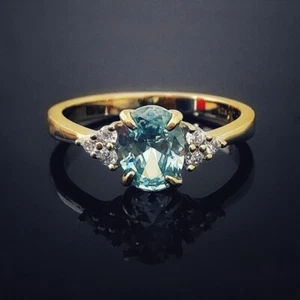 Aquamarine 925 Sterling Silver Ring, Solitaire Engagement Ring, Bridal Ring - Picture 1 of 8