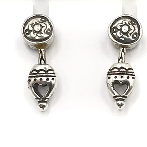 Orecchini Brighton pendenti goccia cuore aperto perno traforato look vintage placca argento - Foto 1 di 8