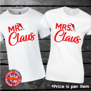 Mr Claus Mrs Claus Christmas Xmas Matching T-shirt Set Marriage Wedding Gift - Picture 1 of 1