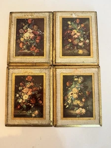 Italian Gilded Floral Wall Pictures Distressed Antiqued Gold Florentine Plaque-4 - Picture 1 of 16