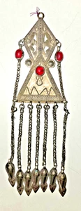 Moneta antica vintage argento ottomano beduino ornamento perline rosse - Foto 1 di 8