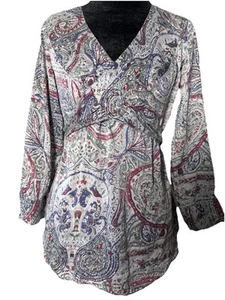 Mimi Maternity 100% Silk Babydoll Artsy Longsleeve Tie Back Waist Sz Small - Picture 1 of 7