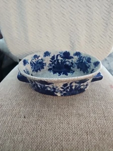 Bombay Company VINTAGE Blue & White Large 10” Oval Bowl /handles / Foot Bath - Picture 1 of 11