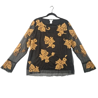 Top Sundance Mujer L Floral Dorado Transparente Bordado Malla Festival Hada Oscura Foto 1 de 4