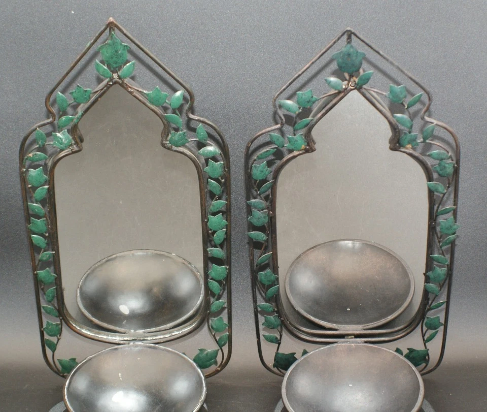 2个镜面烛台壁挂式壁灯带装饰绿色藤蔓 — 第 1/4 张图片