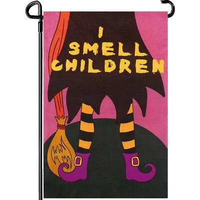 Hocus Pocus I Smell Niños 12x18" Doble Cara Vertical Halloween Jardín Bandera Foto 1 de 3