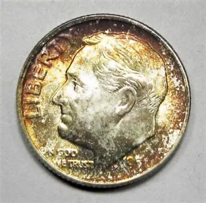 1951-D Roosevelt Dime Nice Toning in Gold Red Bronze VCH UNC FB AD576 - Picture 1 of 3