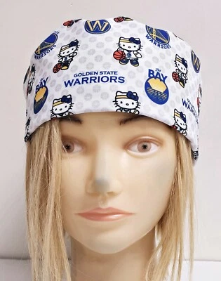 HELLO KITTY WARRIORS WHITE MEDICAL NURSE SCRUB CAP ( 2 SIZE SELECTION )  - Image 1 of 4