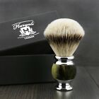 Pure Silver Tip Badger Hair Men's Shaving Brush in Horn Print Handle Gift