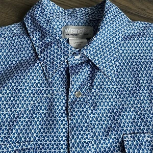 Wrangler Wrancher Shirt Mens Large L Blue Short Sleeve Pearl Snap Western Cowboy - Picture 1 of 10