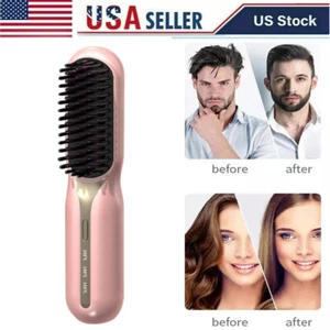 Plancha de Pelo Cepillo Alisador Rizador Peine Caliente Eléctrico Ajustable Calor - Imagen 1 de 14