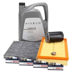 Filterset 3-tlg + 4x BOSCH Zündkerze + 5L ORIGINAL 0W30 für VW GOLF 4 1.8 T GTI - Bild 1 von 7