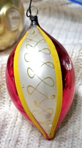 Antique Vintage Blown Glass Teardrop Christmas Ornament German Swirl Pink stripe - Picture 1 of 6
