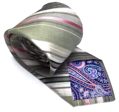 Corbata Ted Baker London para hombre gris caqui rosa a rayas cachemira pin up 60" Foto 1 de 4