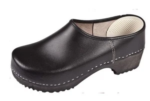 Zoccoli da uomo in legno pelle chiusi colore nero medicale ZF1 taglia scarpe USA - Foto 1 di 1